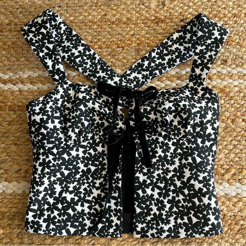 Reformation Azalea Black and White Floral Tank Top